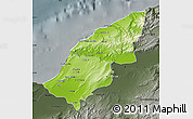Physical Map of Mostaghanem, darken, semi-desaturated