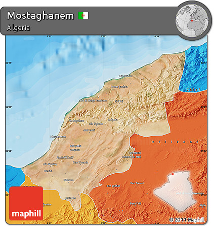 Satellite Map of Mostaghanem, political outside