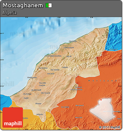 Satellite Map of Mostaghanem, political outside