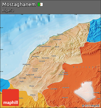 Satellite Map of Mostaghanem, political outside
