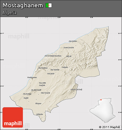 Shaded Relief Map of Mostaghanem, cropped outside