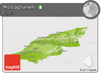 Physical Panoramic Map of Mostaghanem, cropped outside