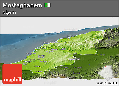 Physical Panoramic Map of Mostaghanem, darken