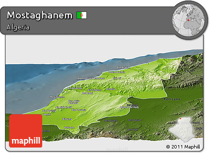 Physical Panoramic Map of Mostaghanem, darken