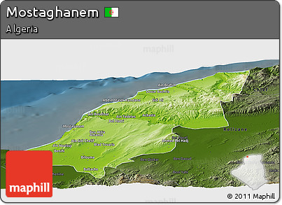 Physical Panoramic Map of Mostaghanem, darken