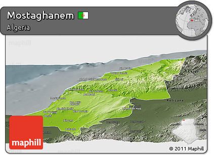 Physical Panoramic Map of Mostaghanem, darken, semi-desaturated