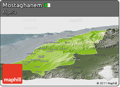 Physical Panoramic Map of Mostaghanem, darken, semi-desaturated