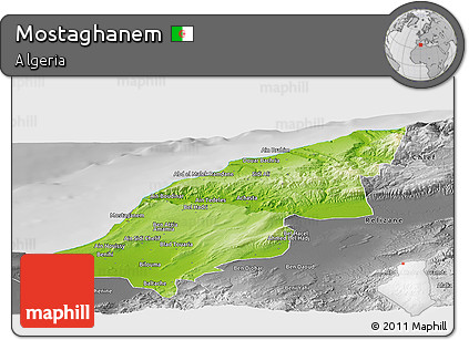 Physical Panoramic Map of Mostaghanem, desaturated