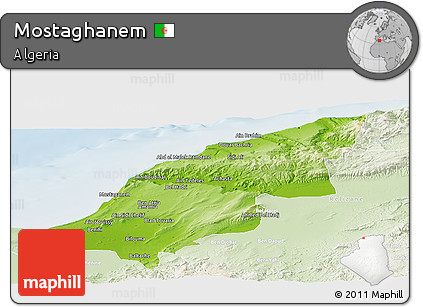 Physical Panoramic Map of Mostaghanem, lighten