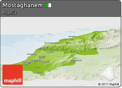 Physical Panoramic Map of Mostaghanem, lighten