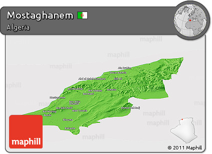 Political Panoramic Map of Mostaghanem, cropped outside