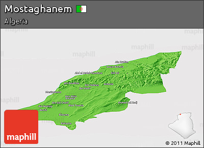 Political Panoramic Map of Mostaghanem, cropped outside