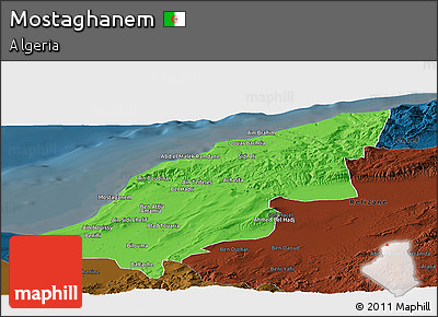 Political Panoramic Map of Mostaghanem, darken