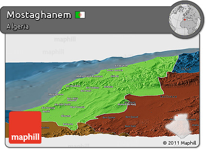 Political Panoramic Map of Mostaghanem, darken