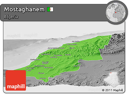 Political Panoramic Map of Mostaghanem, desaturated