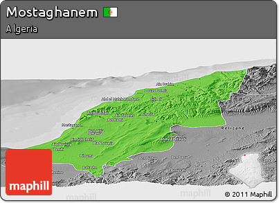 Political Panoramic Map of Mostaghanem, desaturated
