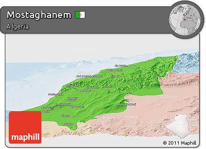 Political Panoramic Map of Mostaghanem, lighten