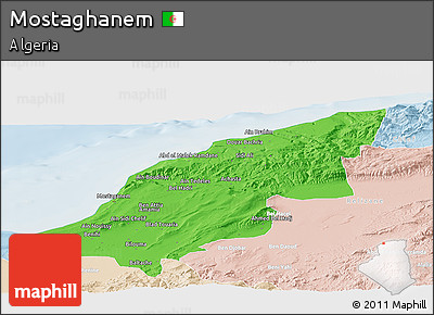 Political Panoramic Map of Mostaghanem, lighten