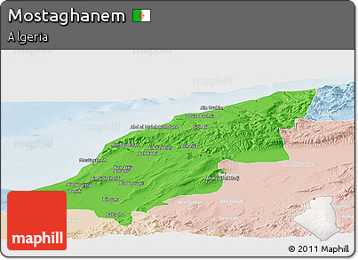 Political Panoramic Map of Mostaghanem, lighten