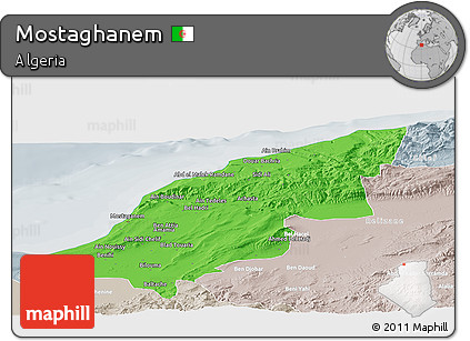 Political Panoramic Map of Mostaghanem, lighten, semi-desaturated
