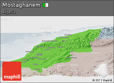 Political Panoramic Map of Mostaghanem, lighten, semi-desaturated