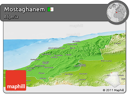 Political Panoramic Map of Mostaghanem, physical outside
