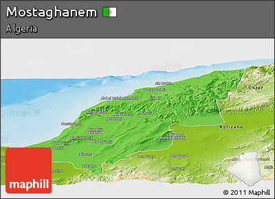 Political Panoramic Map of Mostaghanem, physical outside