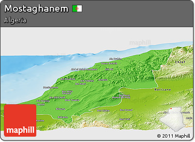 Political Panoramic Map of Mostaghanem, physical outside