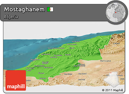 Political Panoramic Map of Mostaghanem, satellite outside