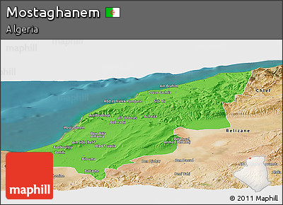 Political Panoramic Map of Mostaghanem, satellite outside