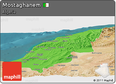 Political Panoramic Map of Mostaghanem, satellite outside