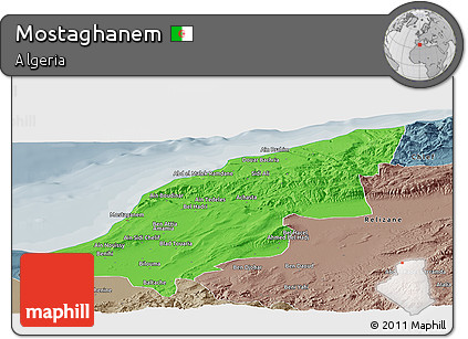 Political Panoramic Map of Mostaghanem, semi-desaturated