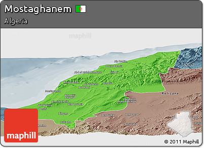 Political Panoramic Map of Mostaghanem, semi-desaturated