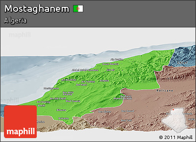 Political Panoramic Map of Mostaghanem, semi-desaturated