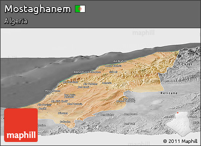 Satellite Panoramic Map of Mostaghanem, desaturated