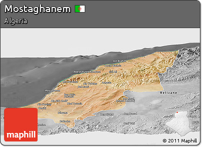 Satellite Panoramic Map of Mostaghanem, desaturated