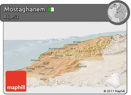 Satellite Panoramic Map of Mostaghanem, lighten