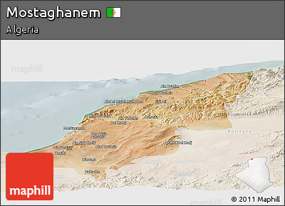 Satellite Panoramic Map of Mostaghanem, lighten