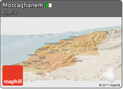 Satellite Panoramic Map of Mostaghanem, lighten