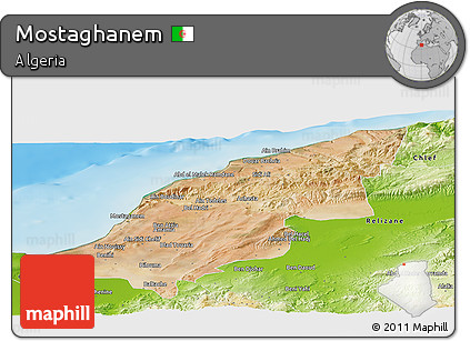 Satellite Panoramic Map of Mostaghanem, physical outside