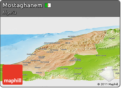 Satellite Panoramic Map of Mostaghanem, physical outside