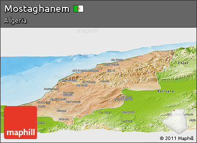 Satellite Panoramic Map of Mostaghanem, physical outside