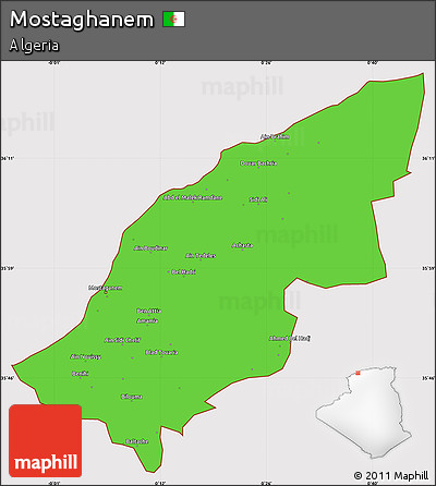 Political Simple Map of Mostaghanem, cropped outside