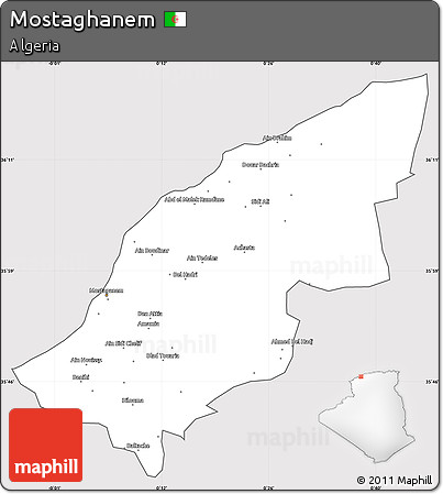 Silver Style Simple Map of Mostaghanem, cropped outside