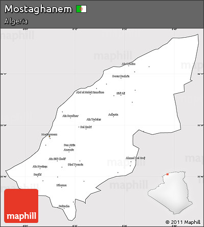 Silver Style Simple Map of Mostaghanem, cropped outside