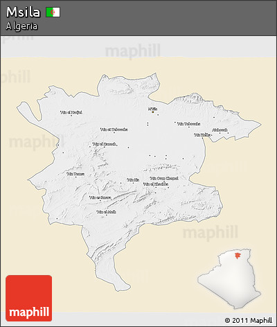 Classic Style 3D Map of Msila, single color outside