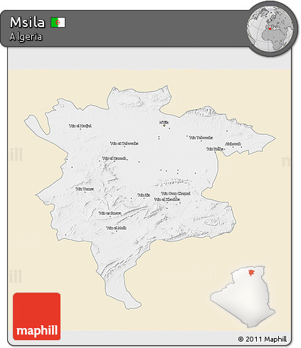 Classic Style 3D Map of Msila, single color outside