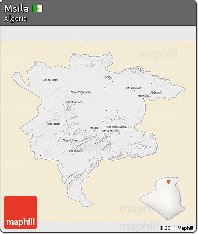 Classic Style 3D Map of Msila, single color outside