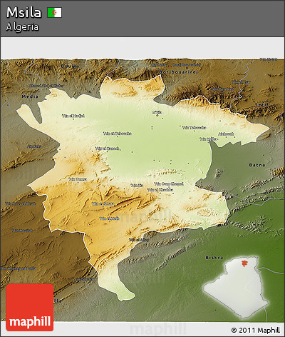 Physical 3D Map of Msila, darken