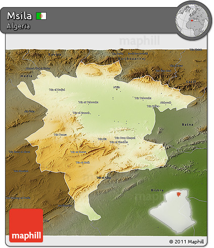 Physical 3D Map of Msila, darken